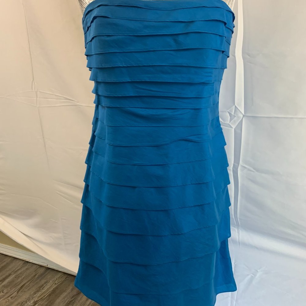 Antonio Melani Blue Lined Silk dress Strapless or w/Straps, boned Size 14 nwot